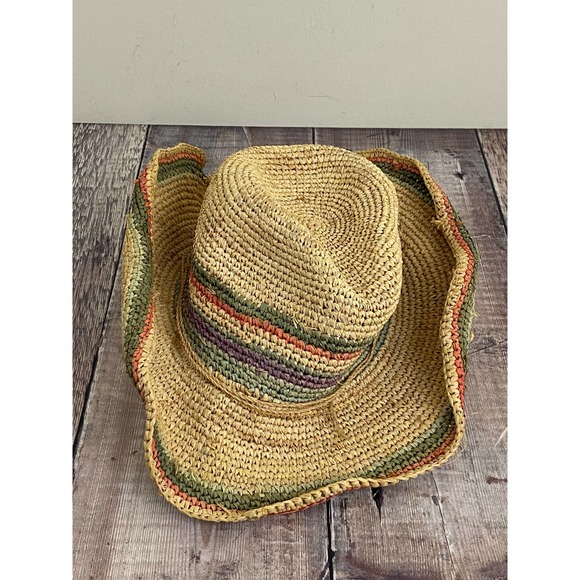 Athleta Accessories Athleta Womens Raffia Woven Straw Sun Hat String Beach Striped Boho One